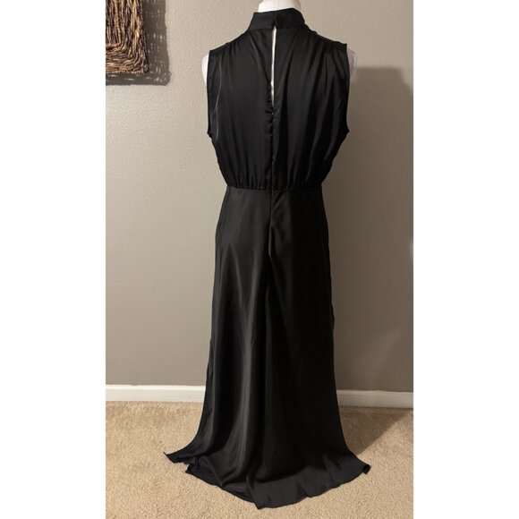 Lulus Maxi Long Dress Large Black Satin Mock Neck A Line Sleeveless NEW - Picture 6 of 12